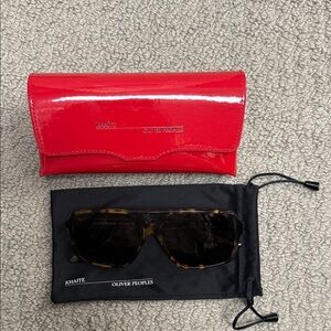 Oliver Peoples X Khaite Tortoise Sunglasses with Glossy Red Case